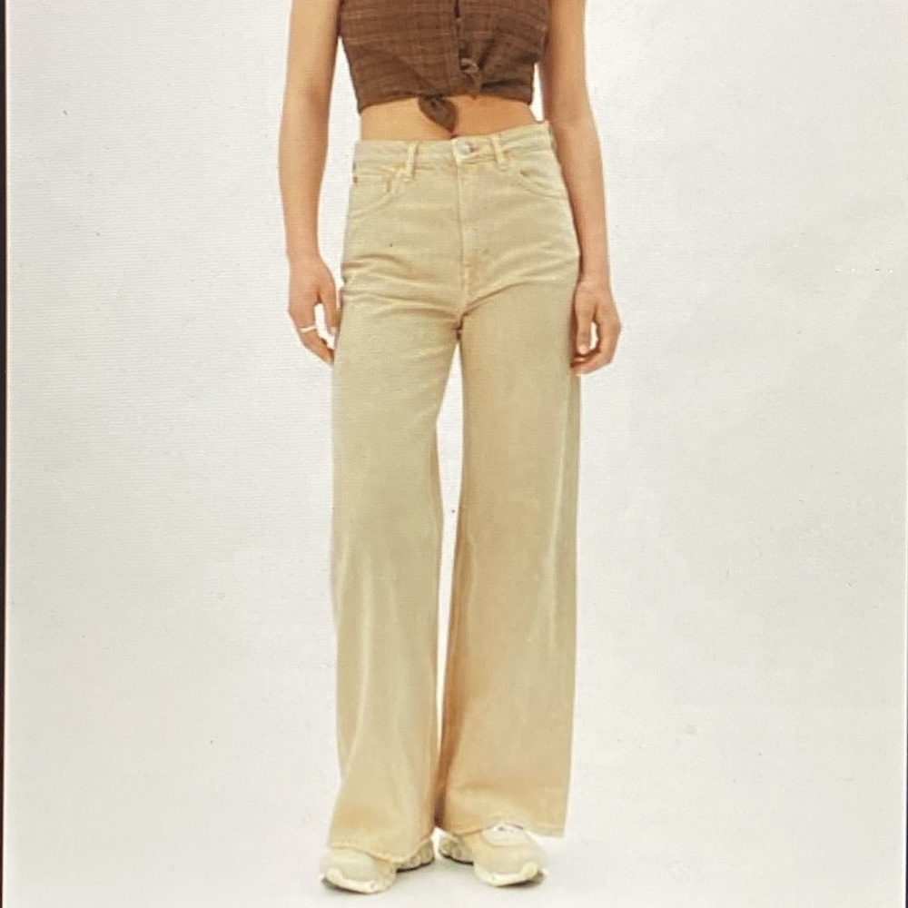 Weekday Ace Organic Cotton High Rise Wide Leg Denim Jeans White Dusty Light 30